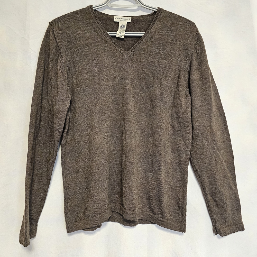 Chiara Marconi 100% Wool Men's V-Neck Sweater in Brown XLarge